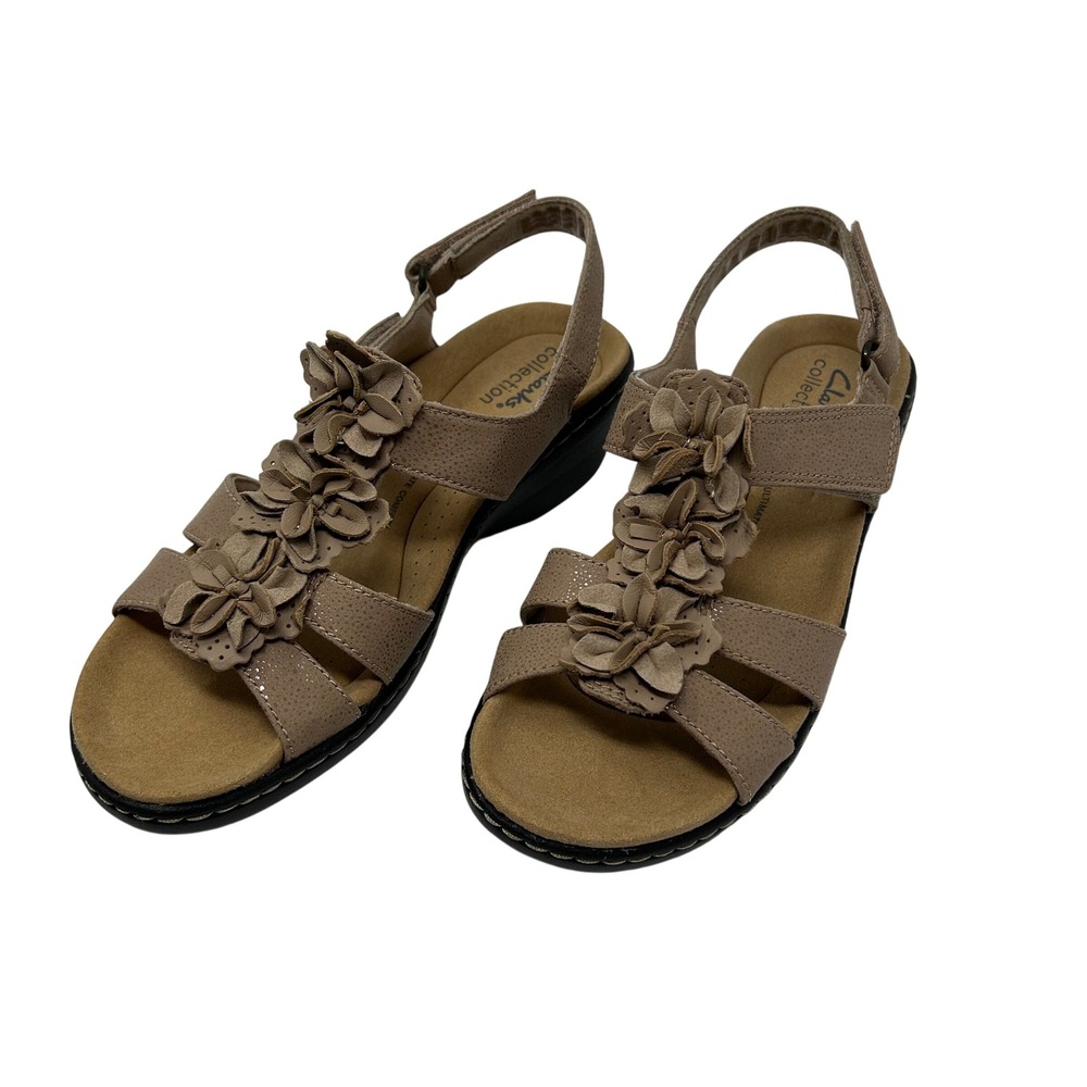 Clarks Merliah Sheryl Sand Interest Floral Wedge Sandals Tan 7.5M - Picture 2 of 16